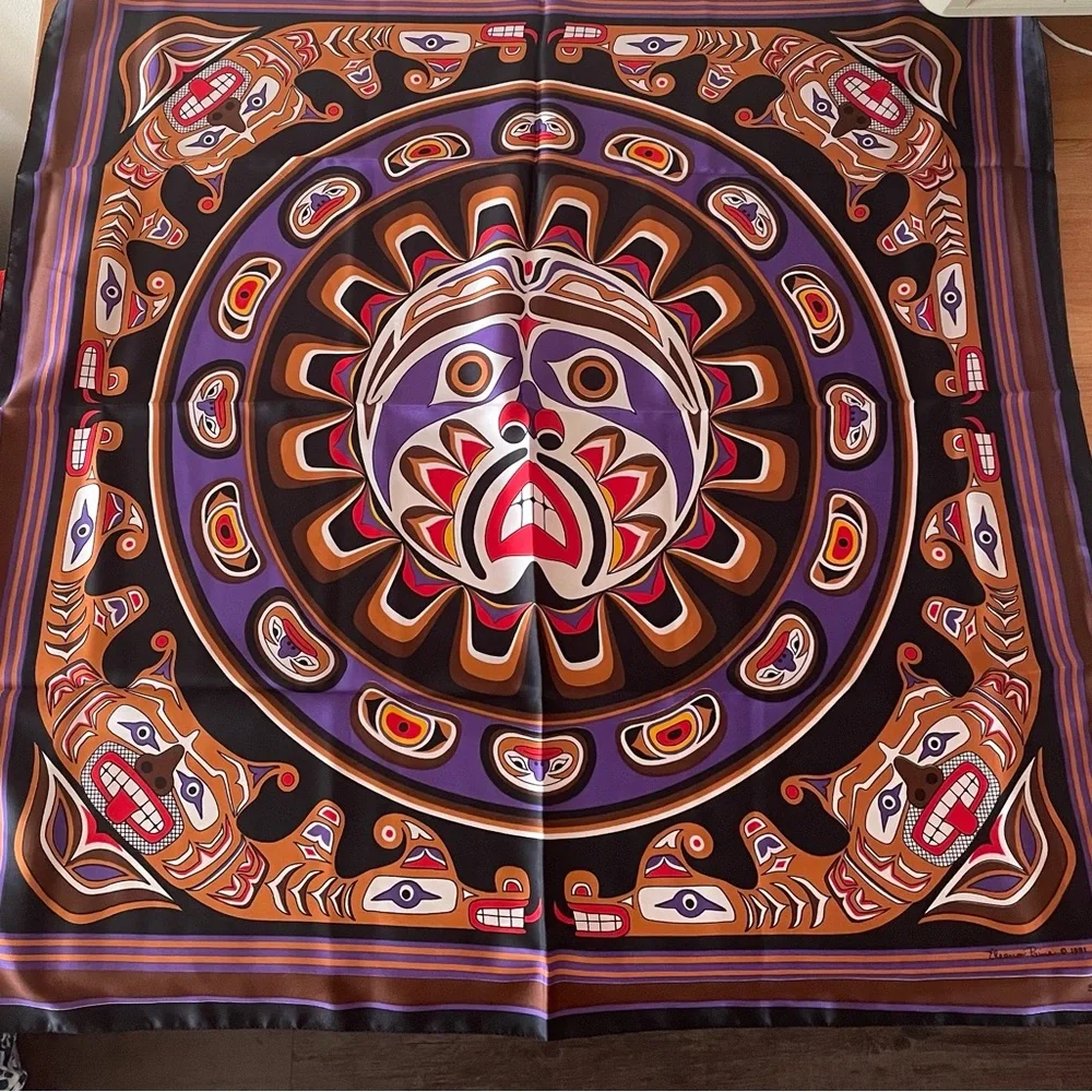 Skemo Striped Satin Scarf in Purple, Brown & Black‎ 30*30